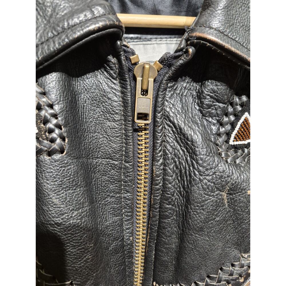 Womens Leather Jacket Fringe Stitching Bead Size 22 With Removable Liner Western - Picture 6 of 16